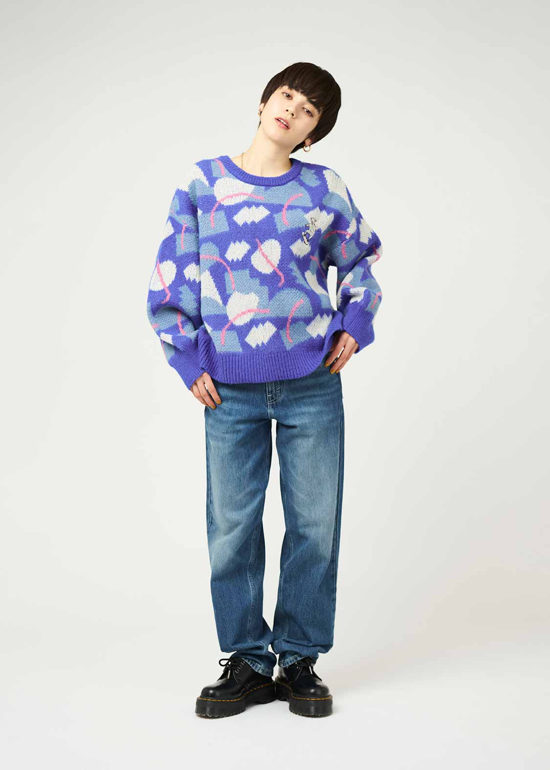 Jacquard Shaggy Volume Sleeve Knit (Lamb Chop Skate) - Image 9