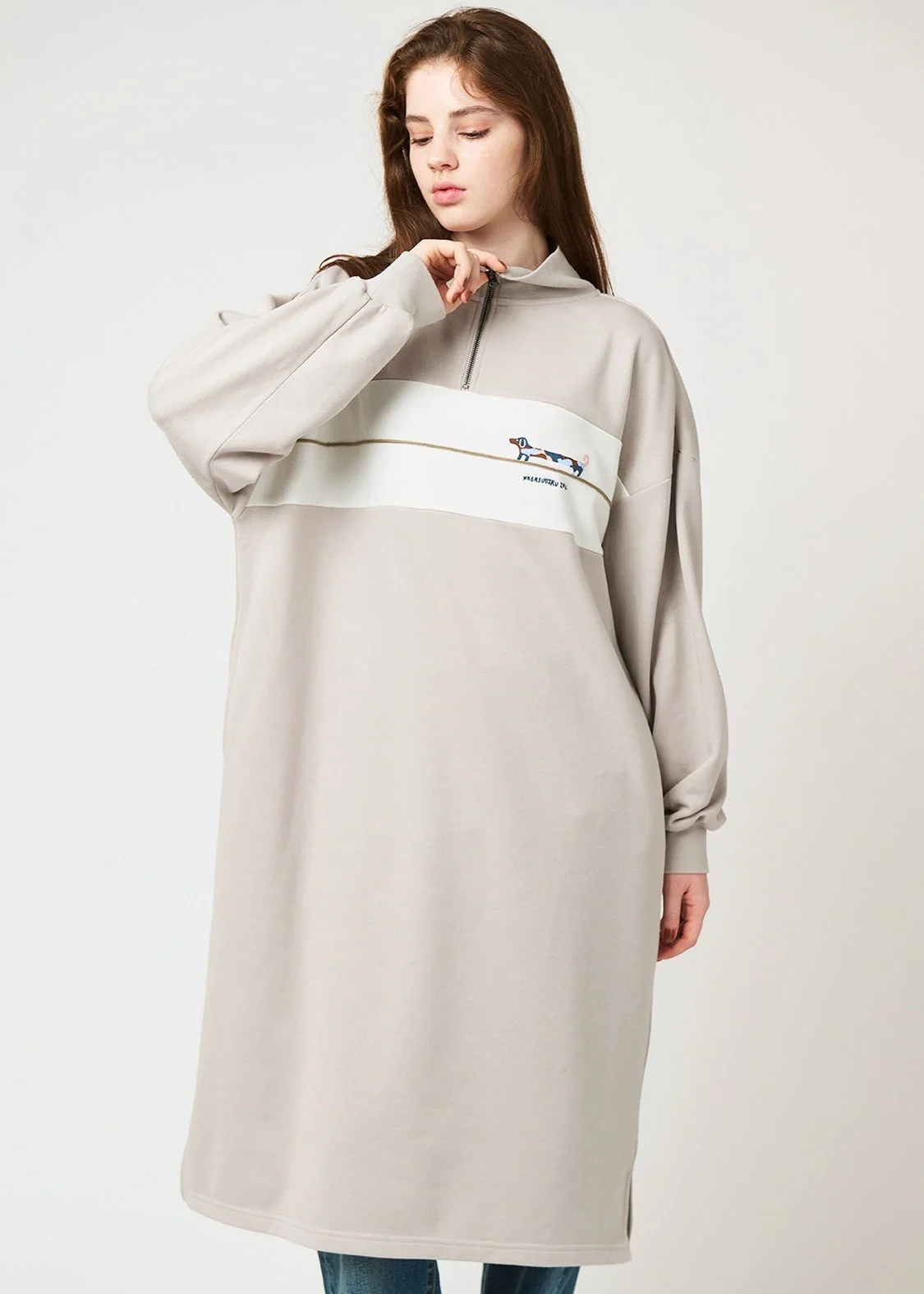 Half Zip Sweat One-Piece (Nagasugiru Inu) - Image 6