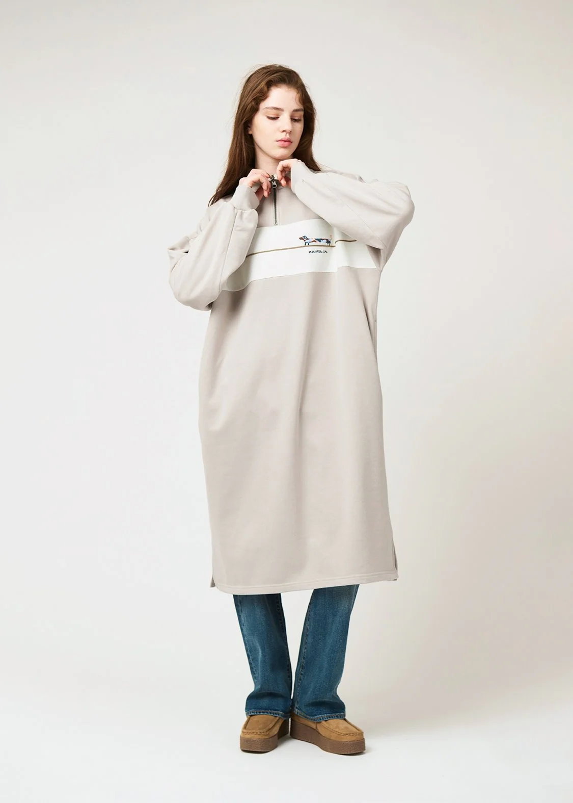 Half Zip Sweat One-Piece (Nagasugiru Inu) - Image 8