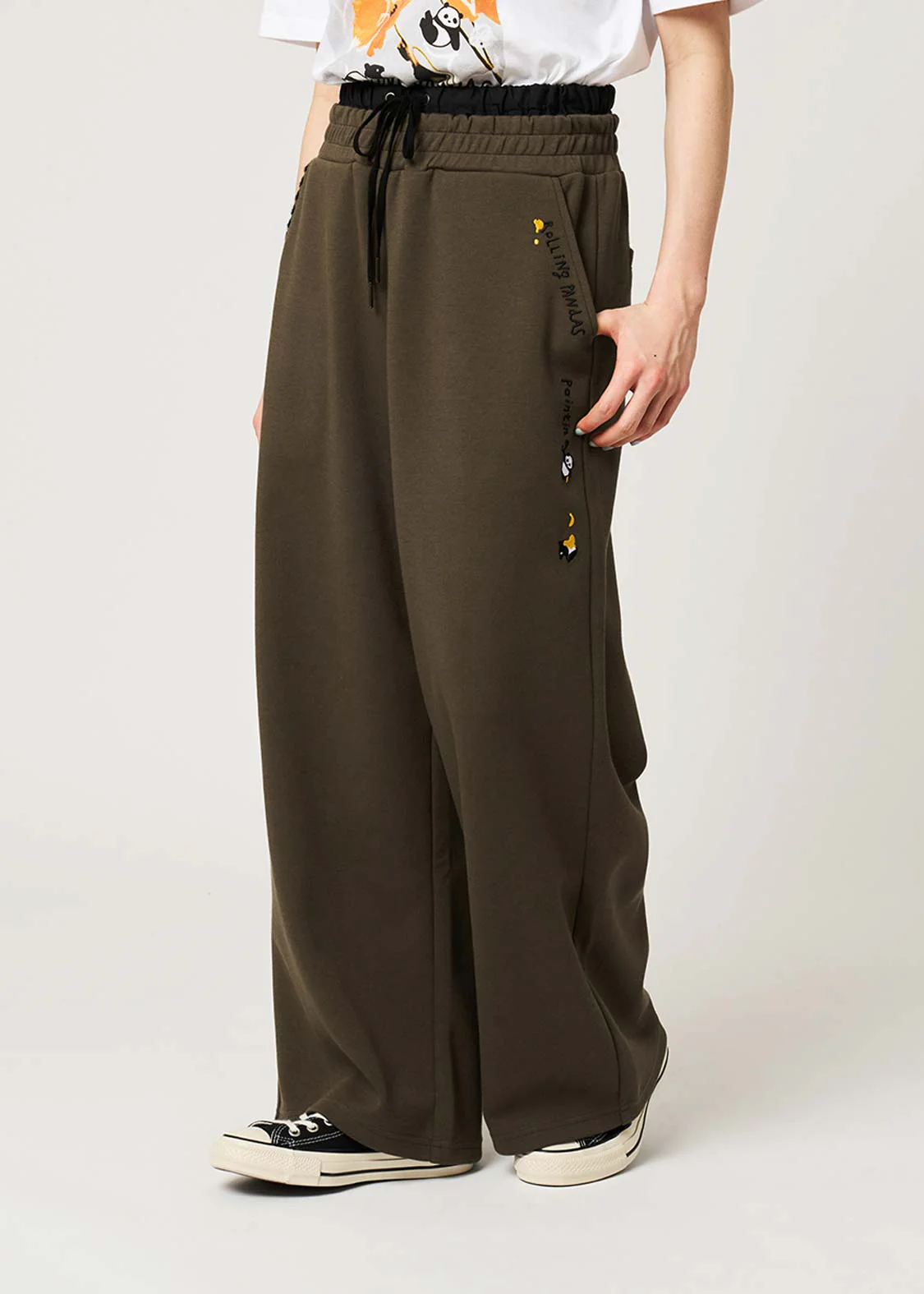Rolling Pandas Painting | Double Waist Wide Pants - Image 6