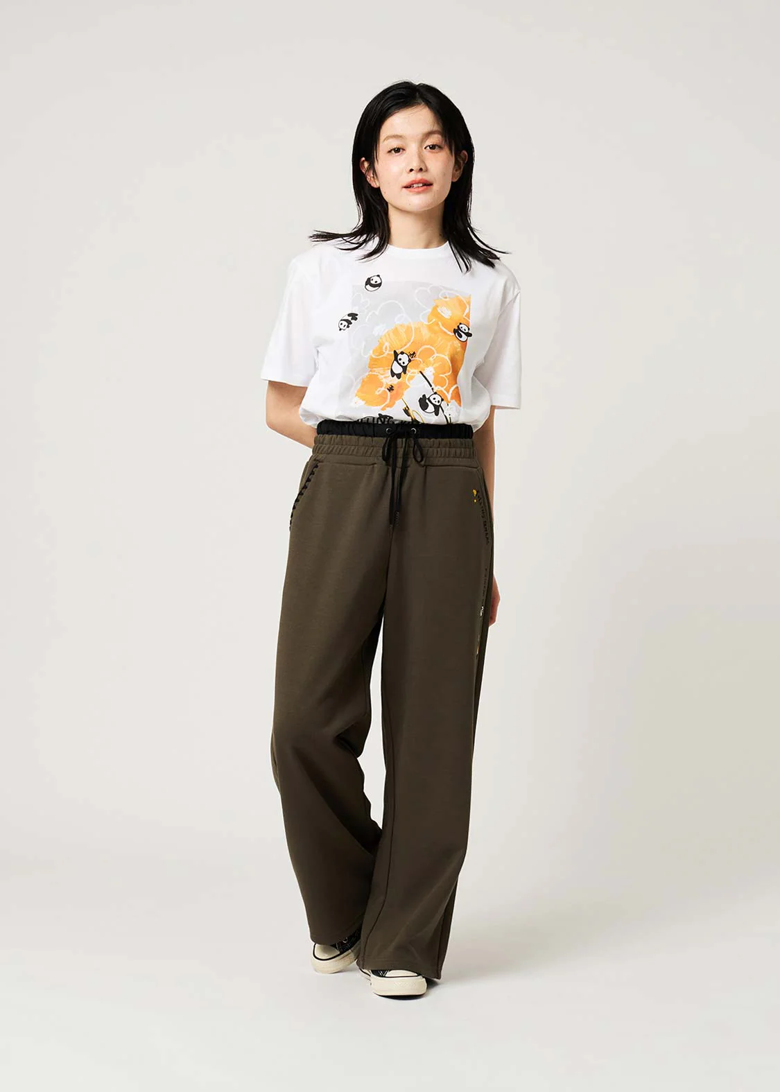 Rolling Pandas Painting | Double Waist Wide Pants - Image 8