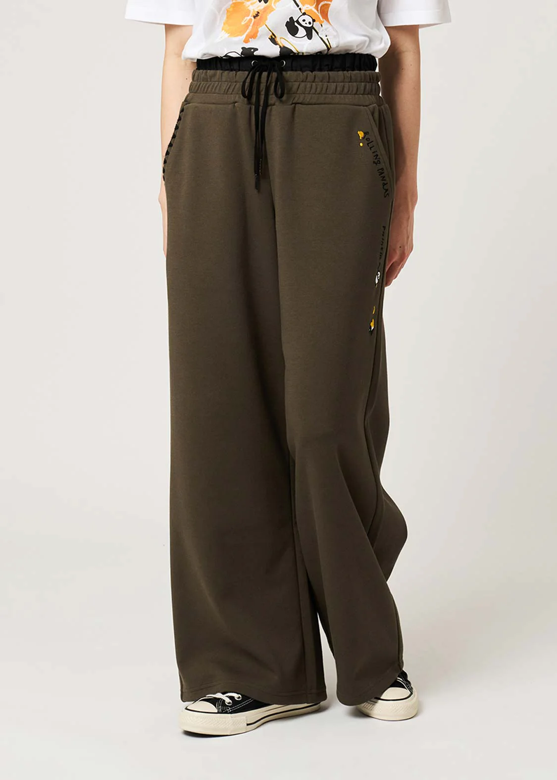Rolling Pandas Painting | Double Waist Wide Pants - Image 9