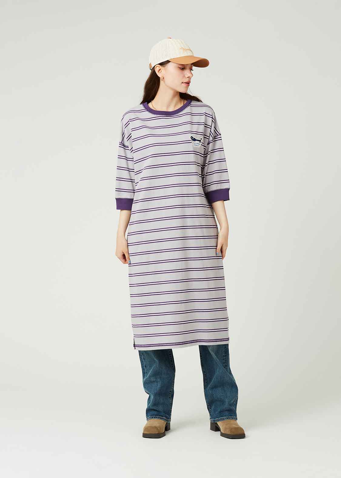 Border Short Sleeve One-Piece (Nagasugiru Trimming Poodle) - Image 9