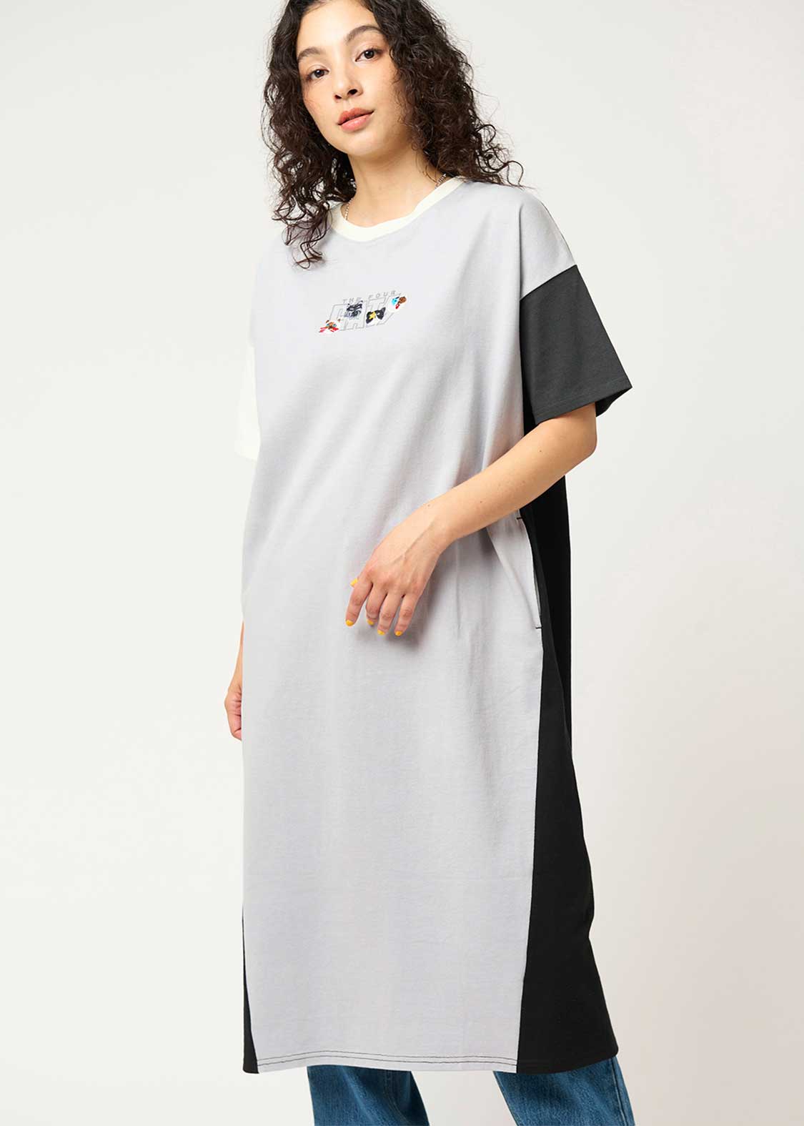 Crazy Pattern Half Sleeve Tee One-Piece (THE FOUR CATS Face) - Image 7