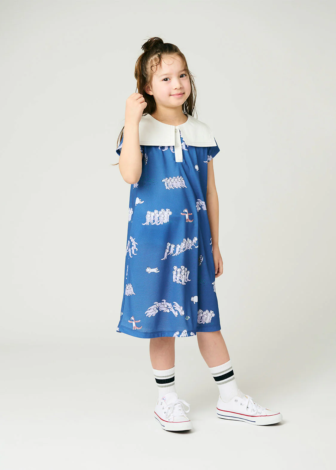 11 Piki no Neko Sailor Short Sleeve One-Piece (11 Piki no Neko_11 Piki no Neko Pattern) - Image 9