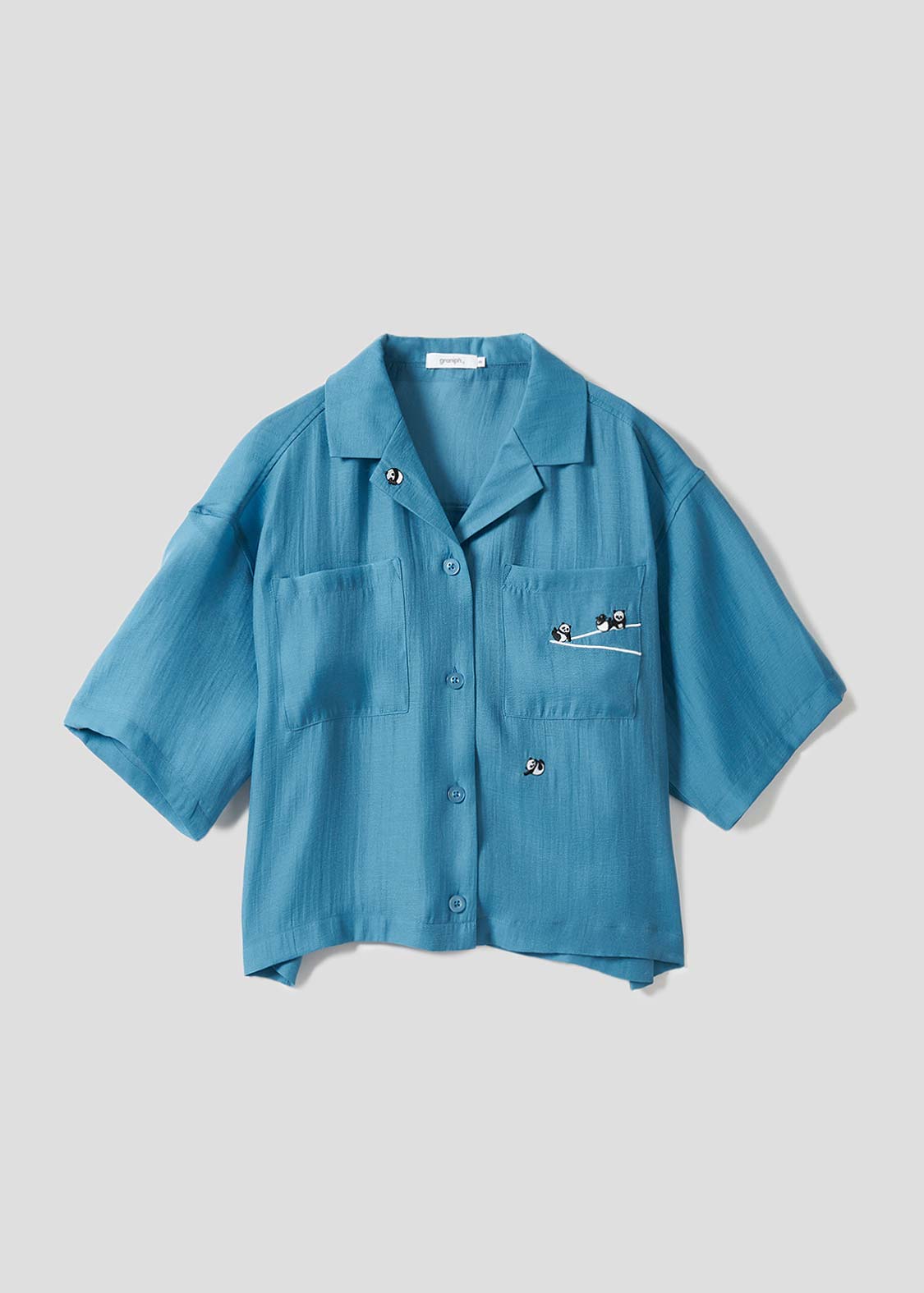 Open Collar Short Sleeve Sheer Shirt (Rolling Pandas Pennant)