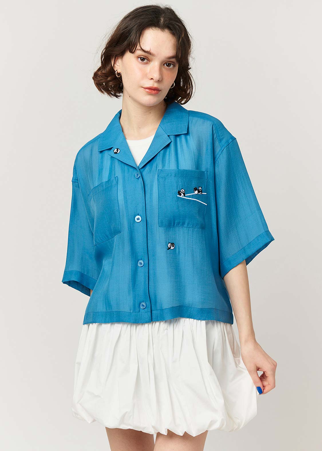 Open Collar Short Sleeve Sheer Shirt (Rolling Pandas Pennant) - Image 10