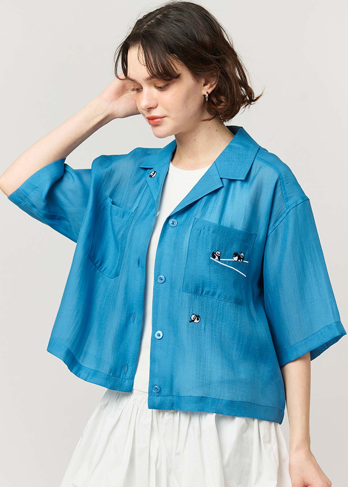 Open Collar Short Sleeve Sheer Shirt (Rolling Pandas Pennant) - Image 7