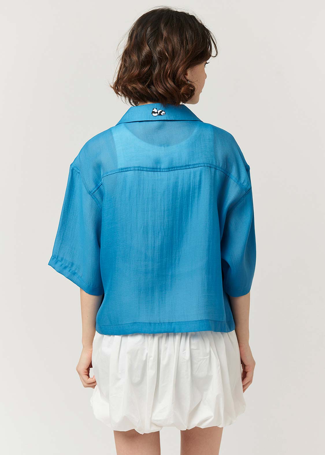 Open Collar Short Sleeve Sheer Shirt (Rolling Pandas Pennant) - Image 9