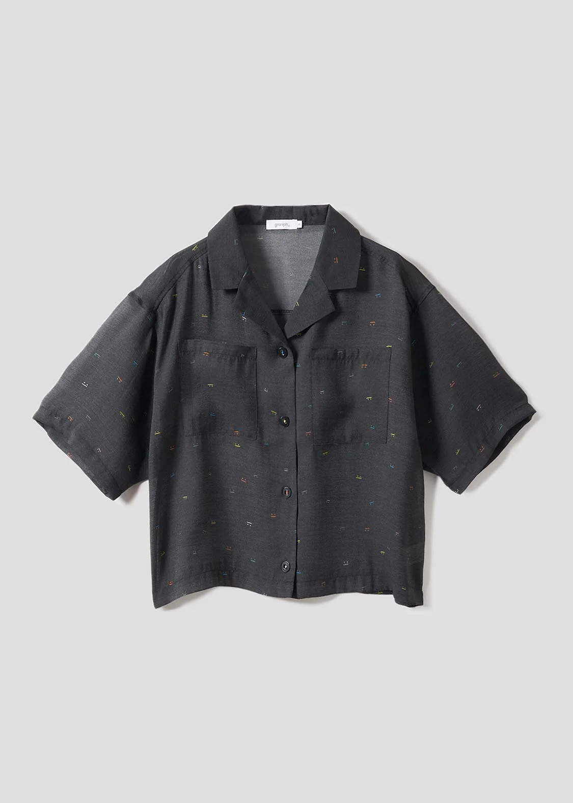 Open Collar Short Sleeve Sheer Shirt (Beautiful Shadow Zoom Neon)