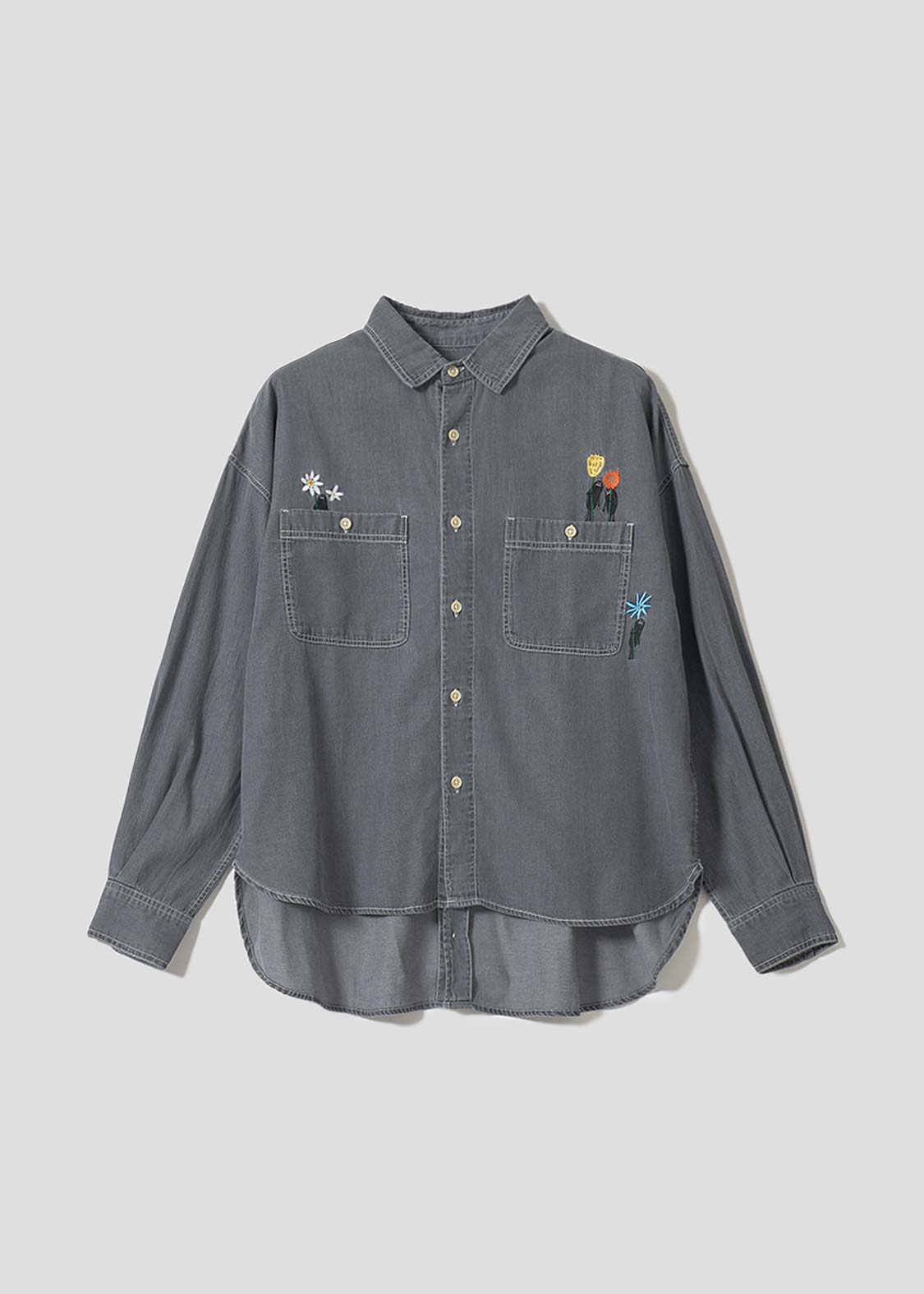 Beautiful Shadow Bloom | Denim Back Button Shirt