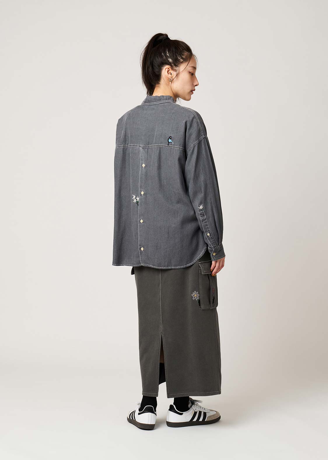 Beautiful Shadow Bloom | Denim Back Button Shirt - Image 10