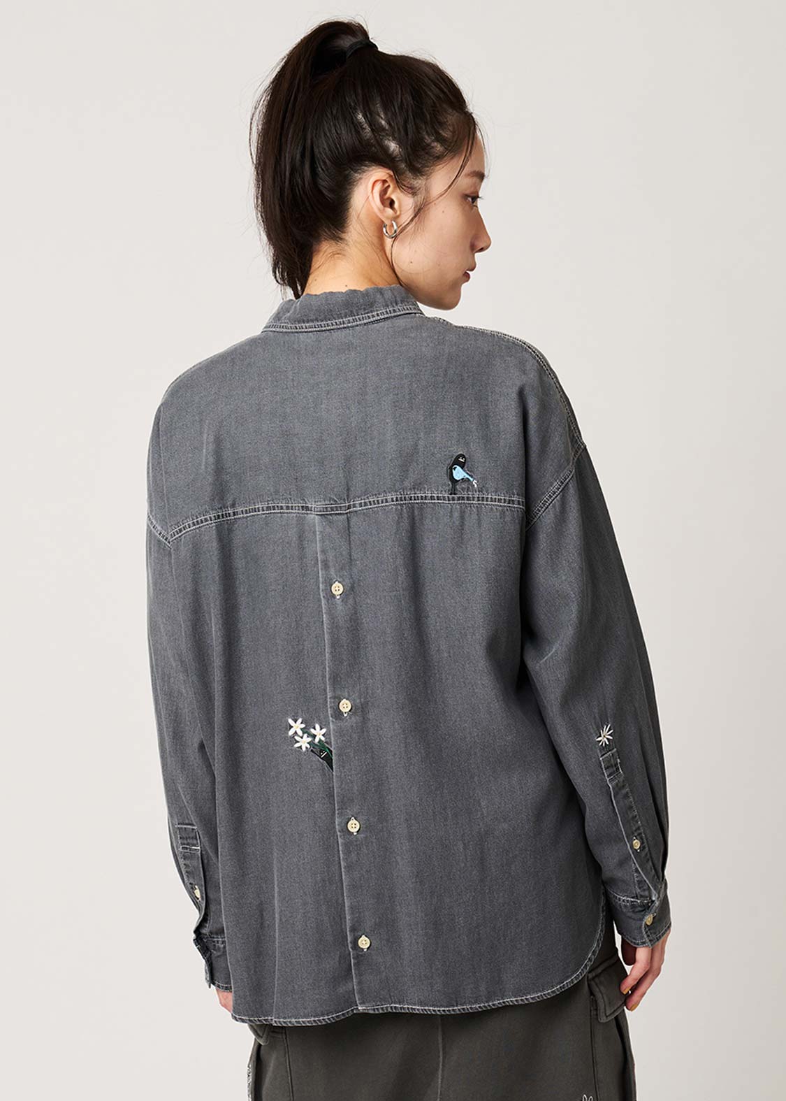 Beautiful Shadow Bloom | Denim Back Button Shirt - Image 7