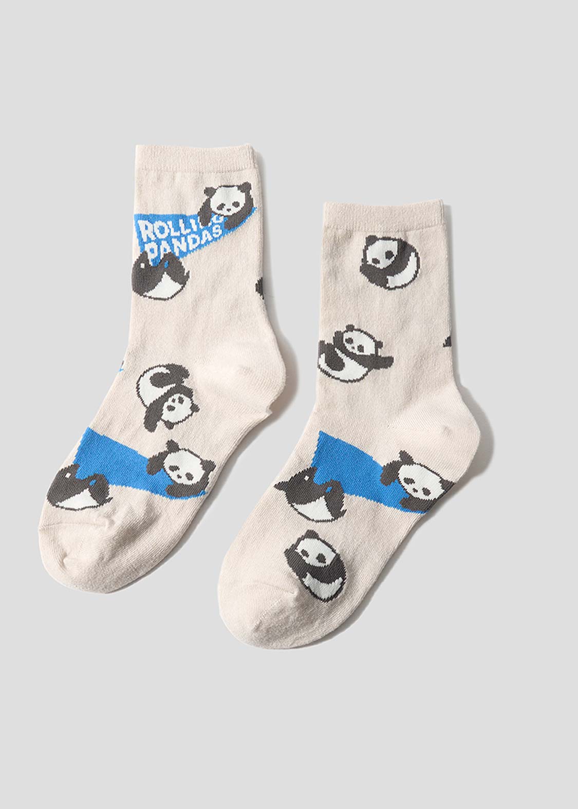 Rolling Pandas Pennant | Linen Mid-Length Socks