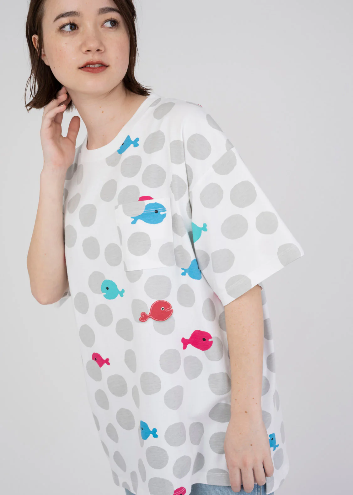 Taro Gomi Big Silhouette Short Sleeve Tee (Taro Gomi_Kingyo ga Nigeta Dot Pattern) - Image 6